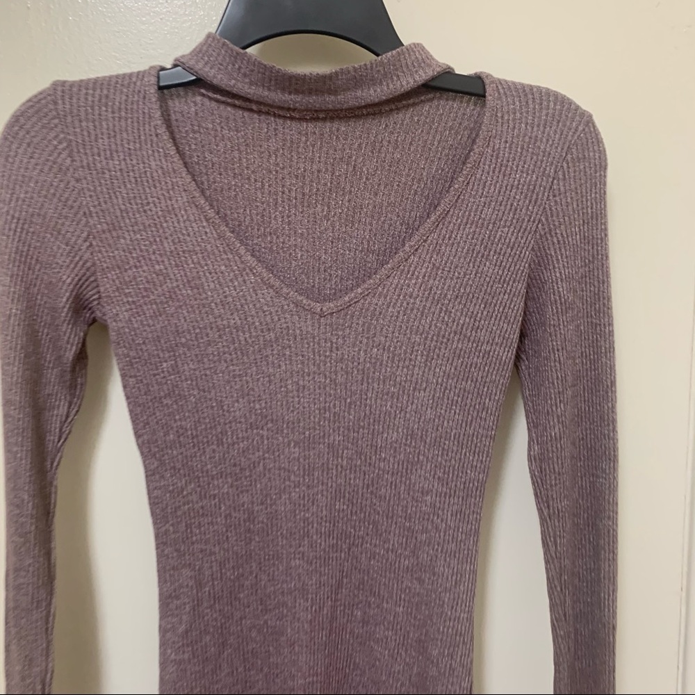 Long Sleeve V-Neck Bodycon Midi Dress, Mauve Bodycon Dress, Long Sleeve Dress - Picture 4 of 6